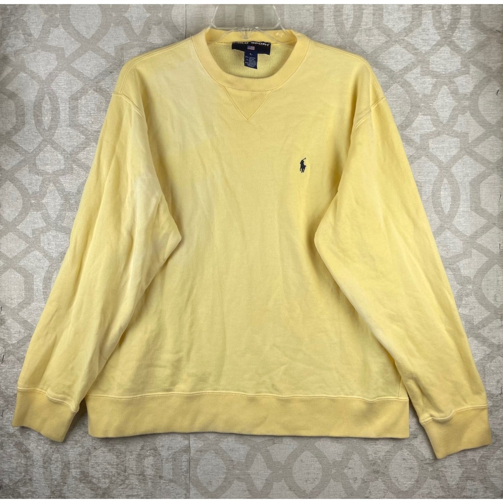 Polo Sport Ralph Lauren Mens Large Yellow Crewneck Sweatshirt Vintage Cotton
